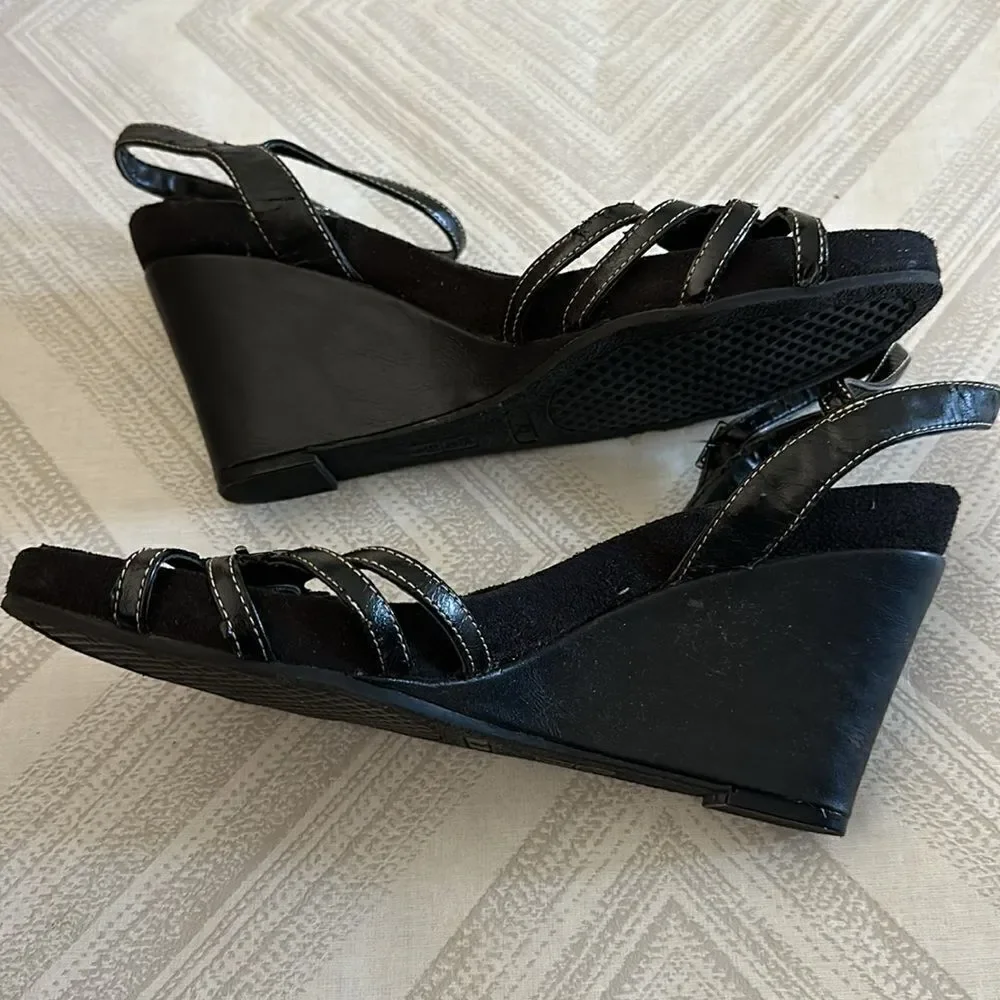A2 Women’s Black Strappy Wedge Sandals - Size 10